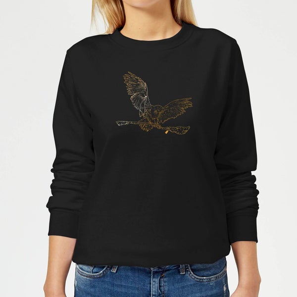 Harry Potter Hedwig Broom Gold Women's Sweatshirt - Black