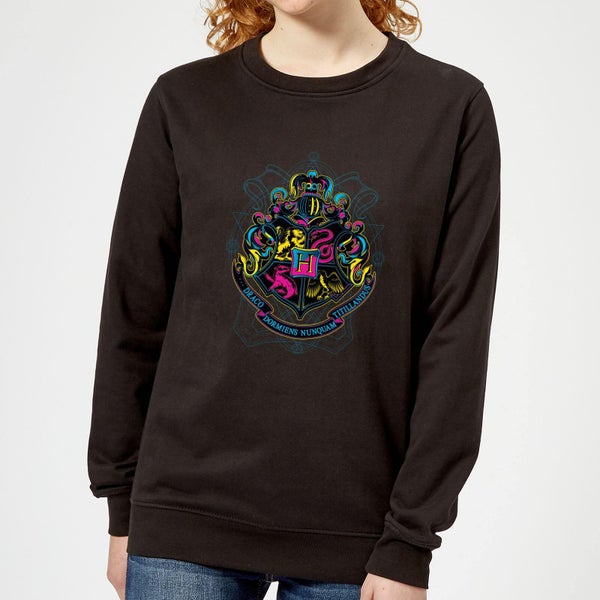 Harry Potter Hogwarts Neon Crest Women's Sweatshirt - Black