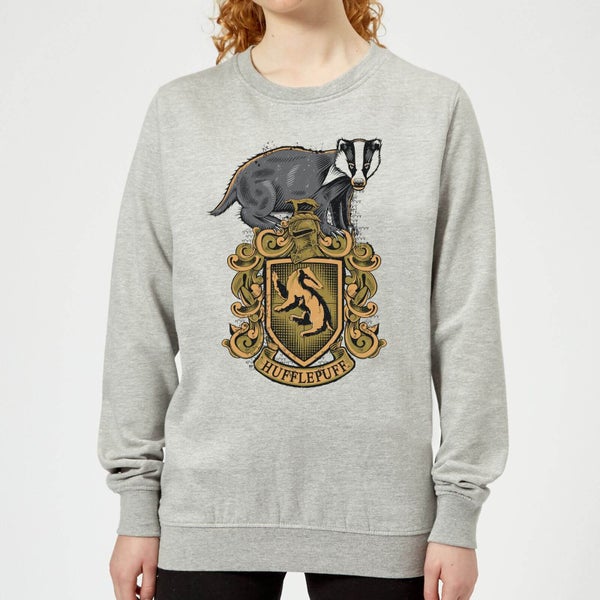 Harry Potter Hufflepuff Drawn Crest Women's Sweatshirt - Grey