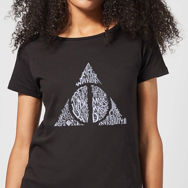 Harry Potter Deathly Hallows Text Women's T-Shirt - Black