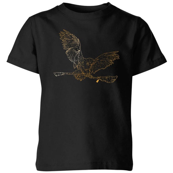 Harry Potter Hedwig Broom Gold Kids' T-Shirt - Black