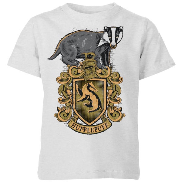Harry Potter Hufflepuff Drawn Crest Kids' T-Shirt - Grey
