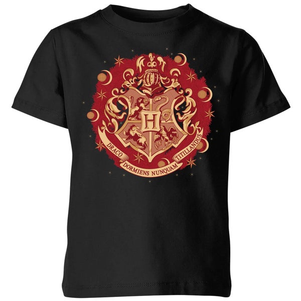 Harry Potter Hogwarts Christmas Crest Kids' T-Shirt - Black