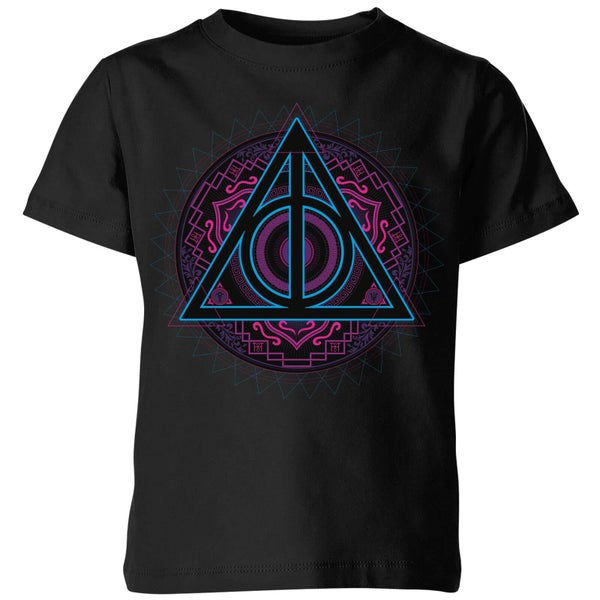 Harry Potter Deathly Hallows Neon Kids' T-Shirt - Black
