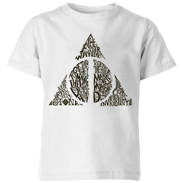 Harry Potter Deathly Hallows Text Kids' T-Shirt - White