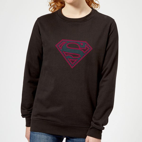 Justice League Superman Retro Grid Logo Women's Sweatshirt - Black