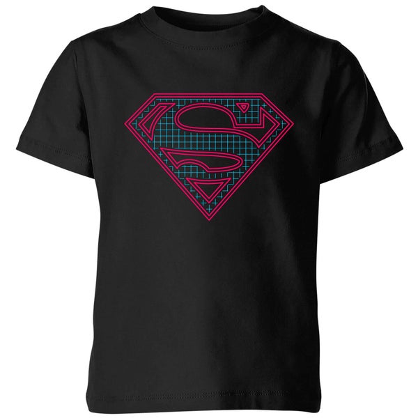 Justice League Superman Retro Grid Logo Kids' T-Shirt - Black