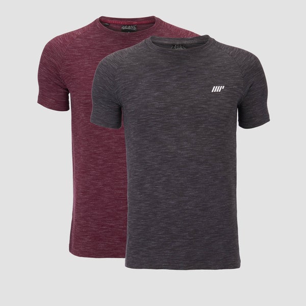 Myprotein Performance 2 Pack T-Shirts - Burgundy Marl/Charcoal Marl