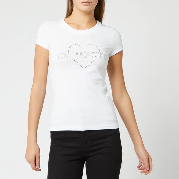 Love Moschino Women's Diamonte Logo T-Shirt - Optical White