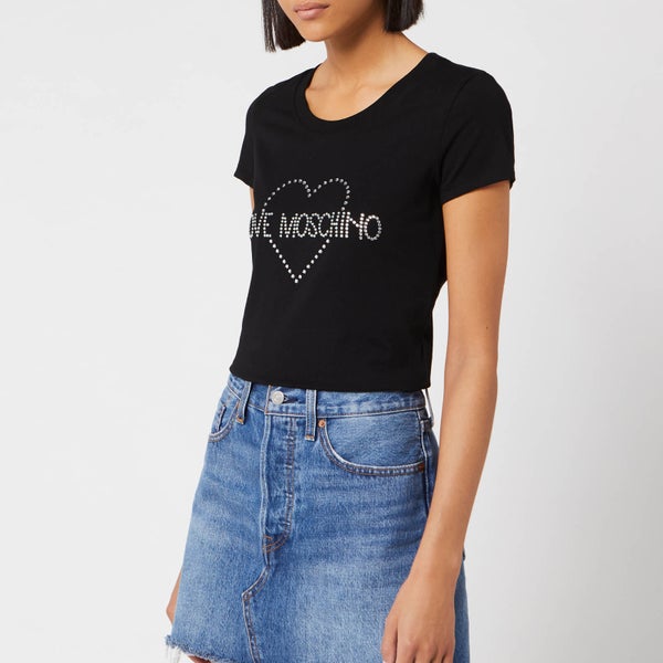 Love Moschino Women's Diamonte Logo T-Shirt - Black