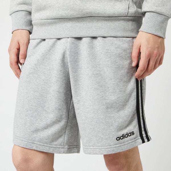 adidas Men's Essential 3 Stripe Fleece Shorts - Grey