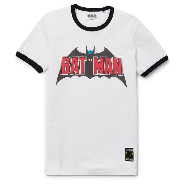 80 ans de Batman - T-shirt Super Ringer - années 70 - Blanc/Noir