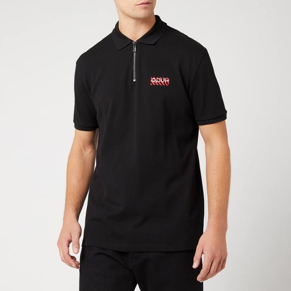 HUGO Men's Deking Zip Chevron Logo Polo Shirt - Black/Red