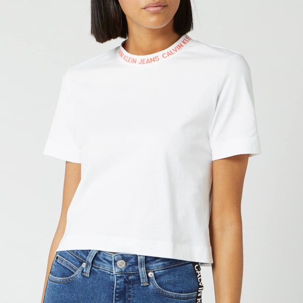 Calvin Klein Jeans Women's Neck Logo Crop T-Shirt - Bright White