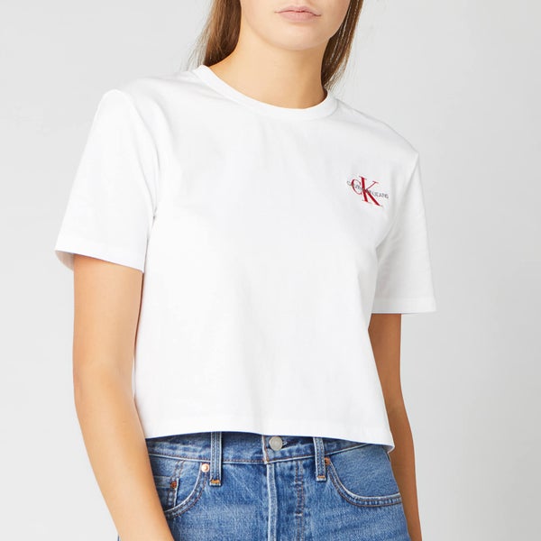 Calvin Klein Jeans Women's Monogram Embroidery Cropped T-Shirt - Bright White