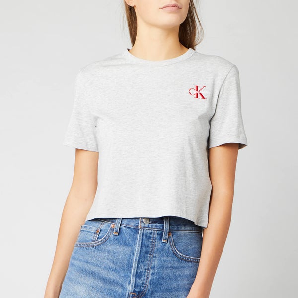 Calvin Klein Jeans Women's Monogram Embroidery Cropped T-Shirt - Light Grey Heather
