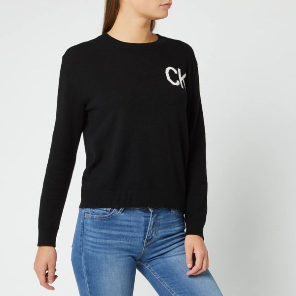 Calvin Klein Jeans Women's Intarsia CK Jeans Logo Sweater - CK Black