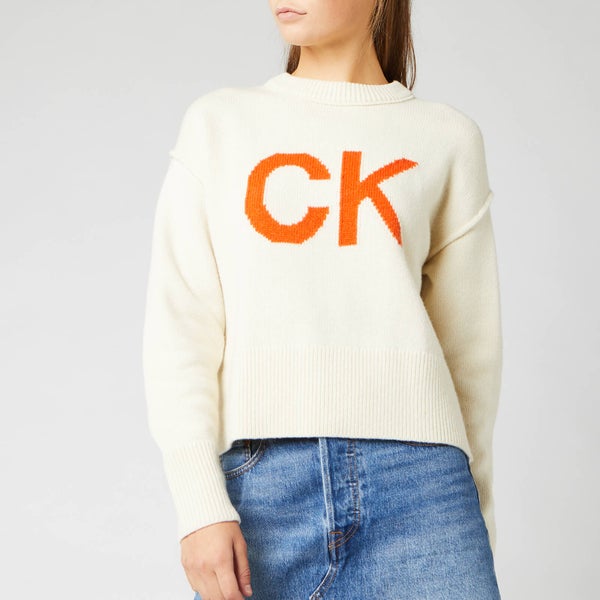 Calvin Klein Jeans Women's CK Intarsia Sweater - Egret