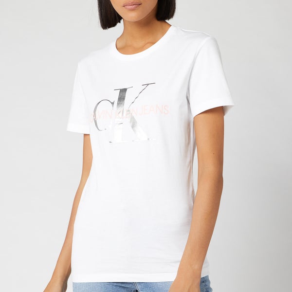 Calvin Klein Jeans Women's Metallic Monogram Slim Fit T-Shirt - Bright White