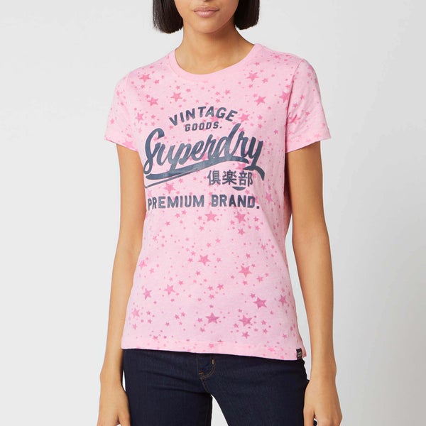 Superdry Women's Vintage Goods Star Aop Entry T-Shirt - Cherry Blossom Burn Out