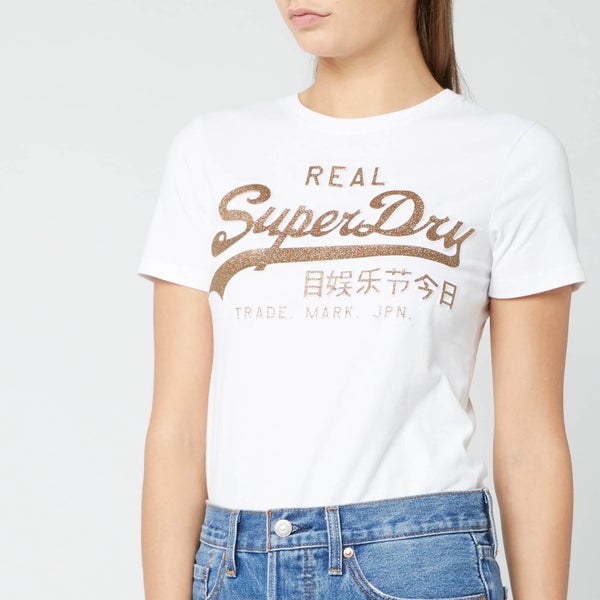Superdry Women's V Logo Glitter Emboss Entry T-Shirt - Optic