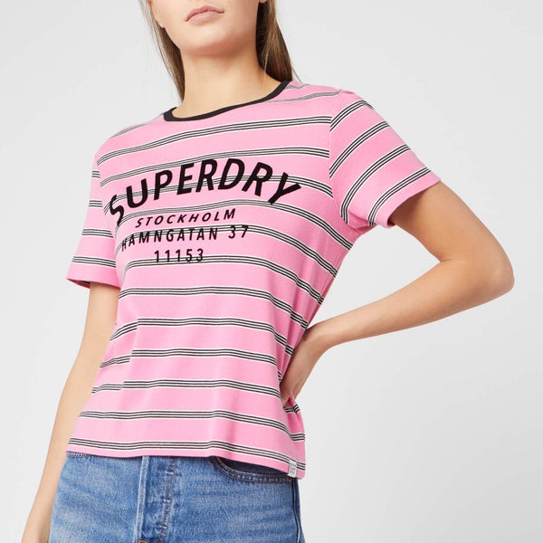 Superdry Women's Rae Stripe T-Shirt - Millenial Pink Stripe