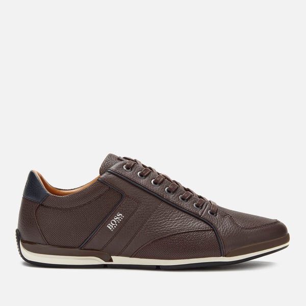 BOSS Men's Saturn Grainy Leather Low Profile Trainers - Brown