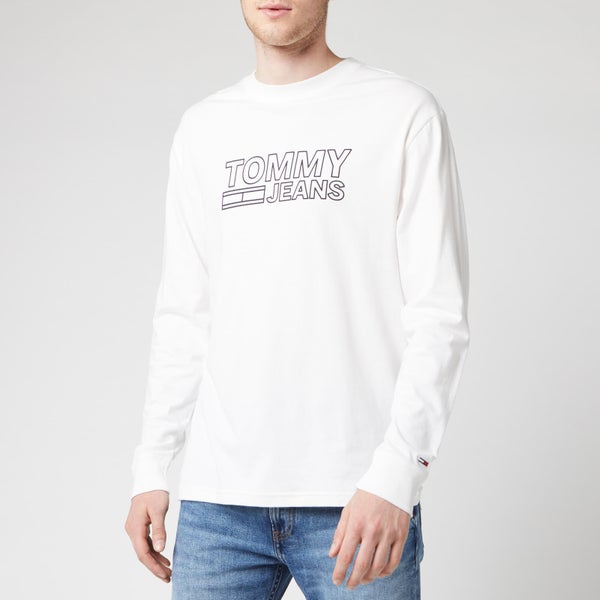Tommy Jeans Men's Contoured Corporate Logo Long Sleeve T-Shirt - Classic White