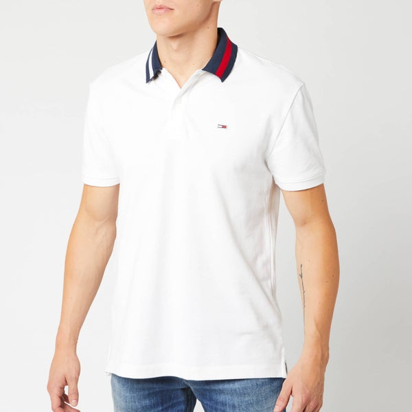 Tommy Jeans Men's Flag Neck Polo Shirt - Classic White