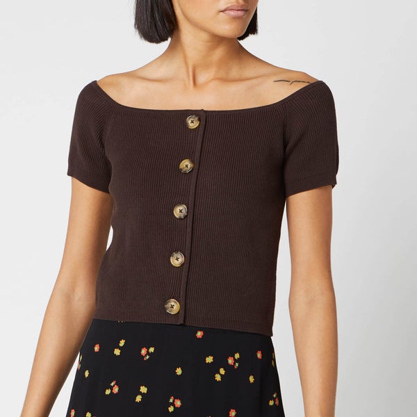 Whistles Women's Button Front Rib Knit - Brown