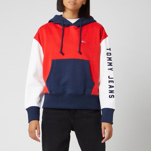 Tommy Jeans Women's Contrast Sleeve Logo Hoodie - Flame Scarlet/Classic White