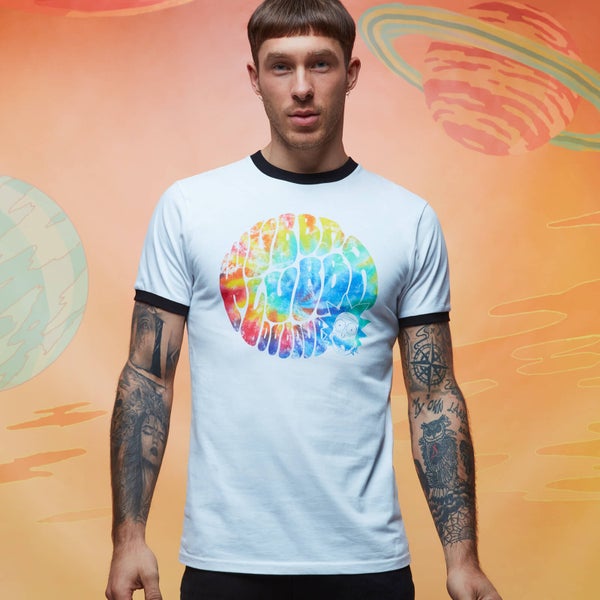 T-shirt - Rick and Morty Wubba Lubba Dub Dub Rainbow Psychedelic - Blanc / Noir