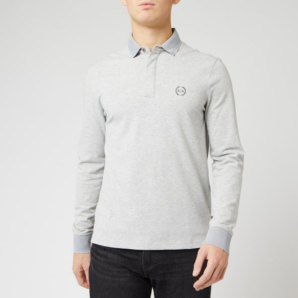 Armani Exchange Men's Reverse Logo Long Sleeve Polo Shirt - Grey