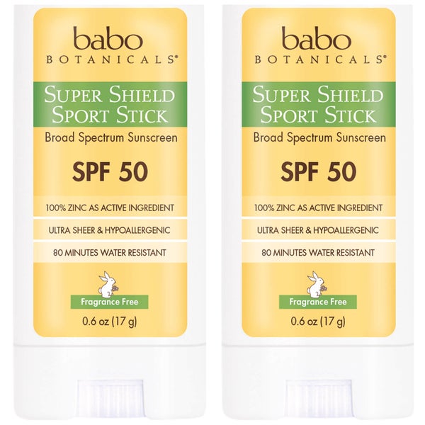 Babo Botanicals SPF50 Super Shield Sport Fragrance Free Sunscreen Stick Duo 6 fl. oz (Worth $31.90)
