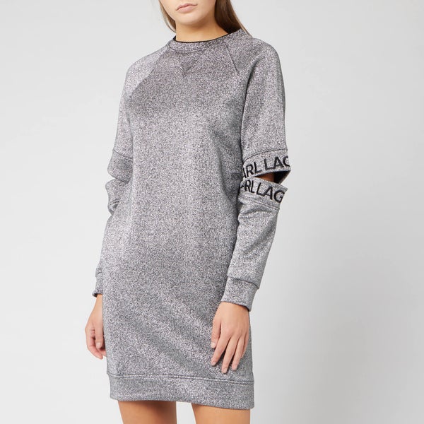 Karl Lagerfeld Women's Cut Out Sleeve Sweat Dress - Silver