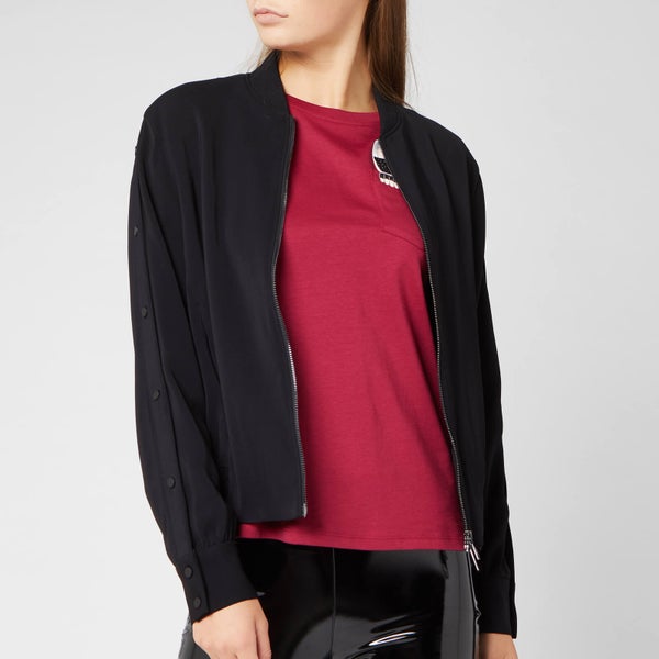 Karl Lagerfeld Women's Bomber Jacket with Snap Sleeves - Black
