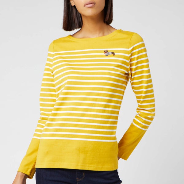Joules Women's Harbour Embroidered Top - Gold Stripe