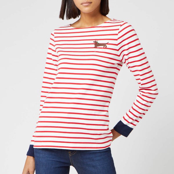Joules Women's Harbour Embroidered Yuledog Top - Red Stripe