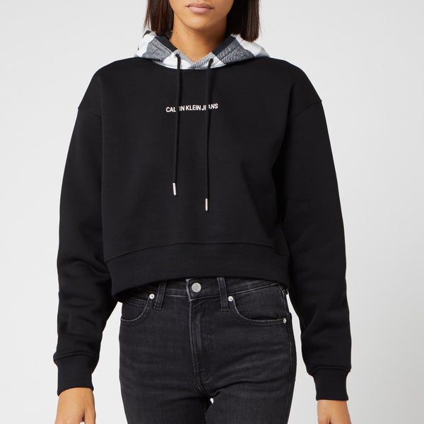 Calvin Klein Jeans Women's Buffalo Check Crop Hoodie - Black
