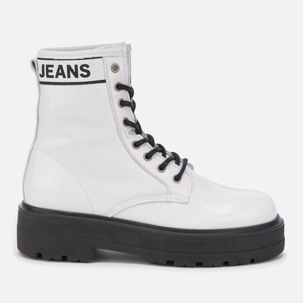Tommy Jeans Women's Patent Leather Flatform Boots - White