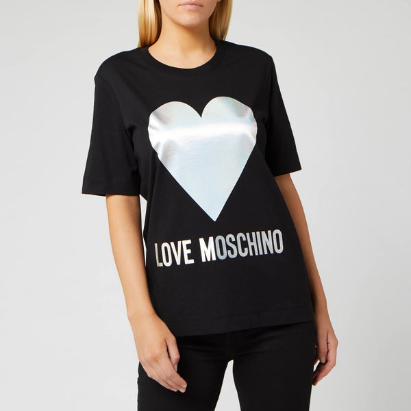 Love Moschino Women's Silver Heart T-Shirt - Black
