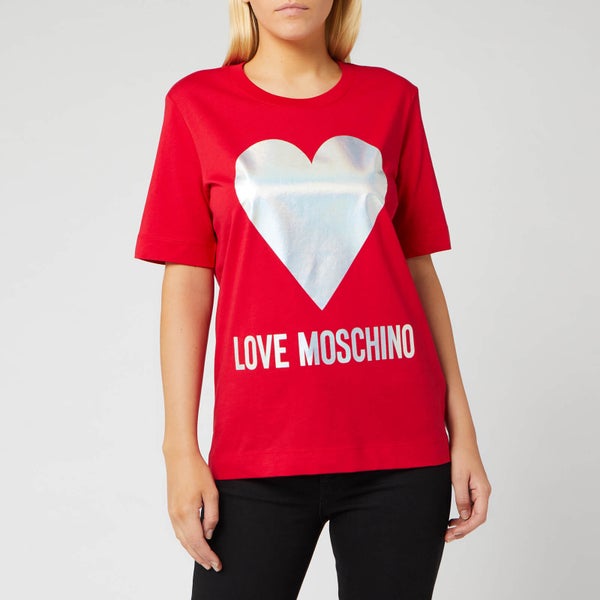 Love Moschino Women's Silver Heart T-Shirt - Red