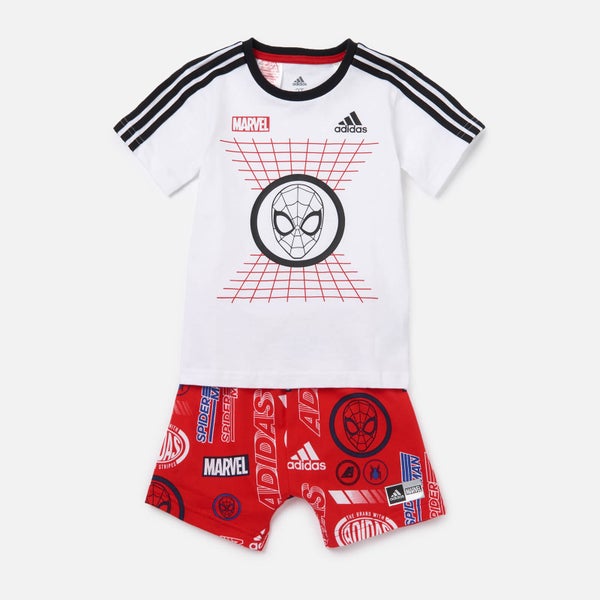 adidas Boys' Infant Dy Spider-Man T-Shirt and Short Set - White/Red