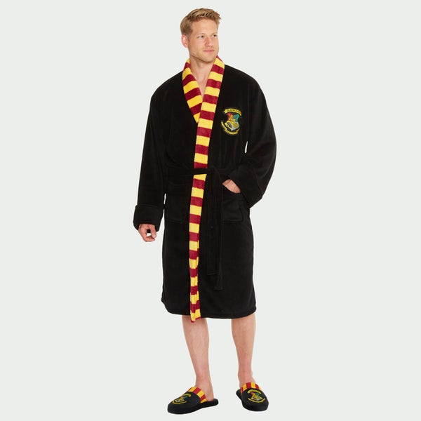 Harry Potter Hogwarts Black Fleece Robe with Scarf - Mens