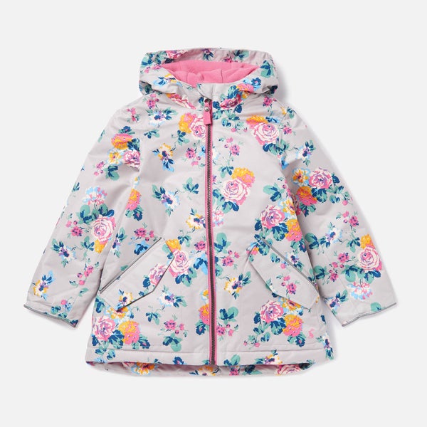Joules Girls' Raindrop Hooded Rain Coat - Grey Floral