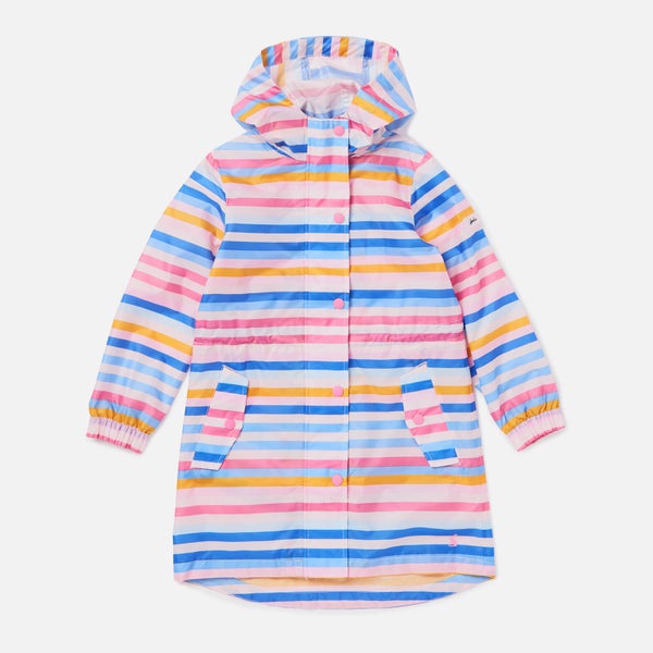 Joules Girls' Go Lightly Longline Rain Jacket - Cream Multi Stripe