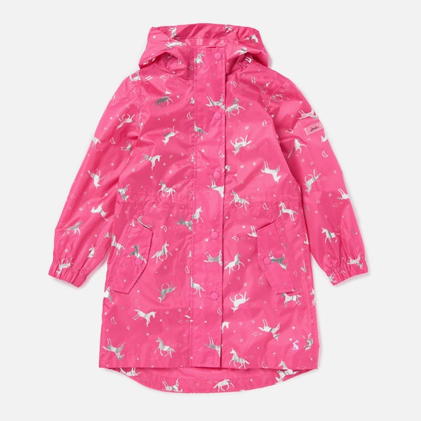 Joules Girls' Go Lightly Longline Rain Jacket - Pink Unicorn