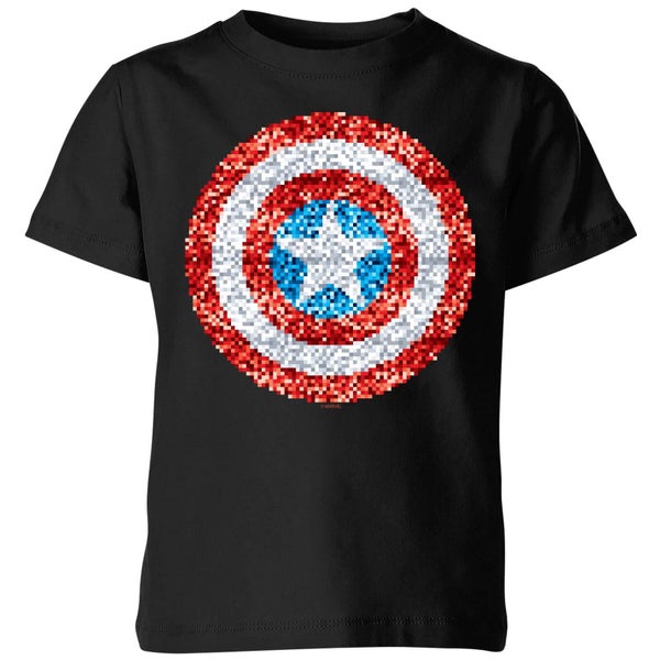 Marvel Captain America Pixelated Shield Kids' T-Shirt - Black