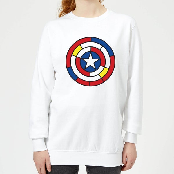 Marvel Captain America Stained Glass Shield Women's Sweatshirt - White