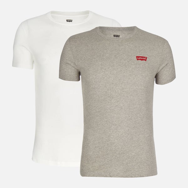 Levi's Men's 2 Pack Crew Neck T-Shirt - White/Mid Tone Grey